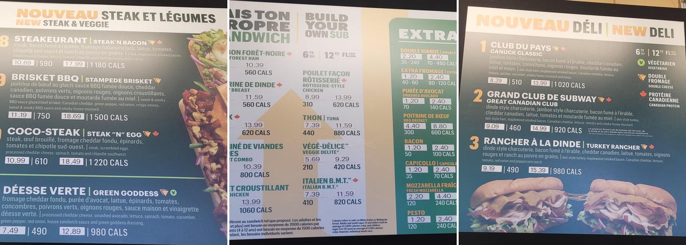 Subway Menu