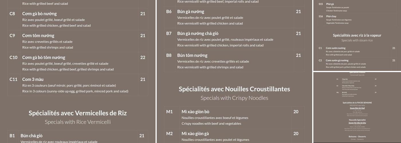 Pho Binh Menu