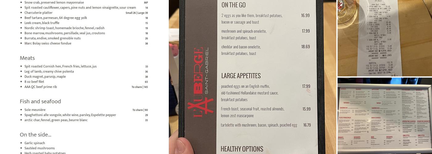 L'Auberge Saint-Gabriel Menu