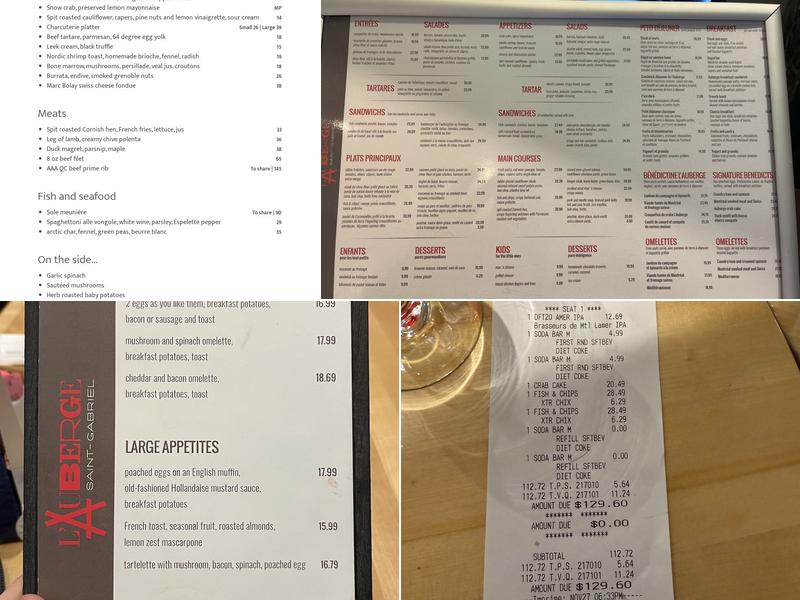 L'Auberge Saint-Gabriel Menu
