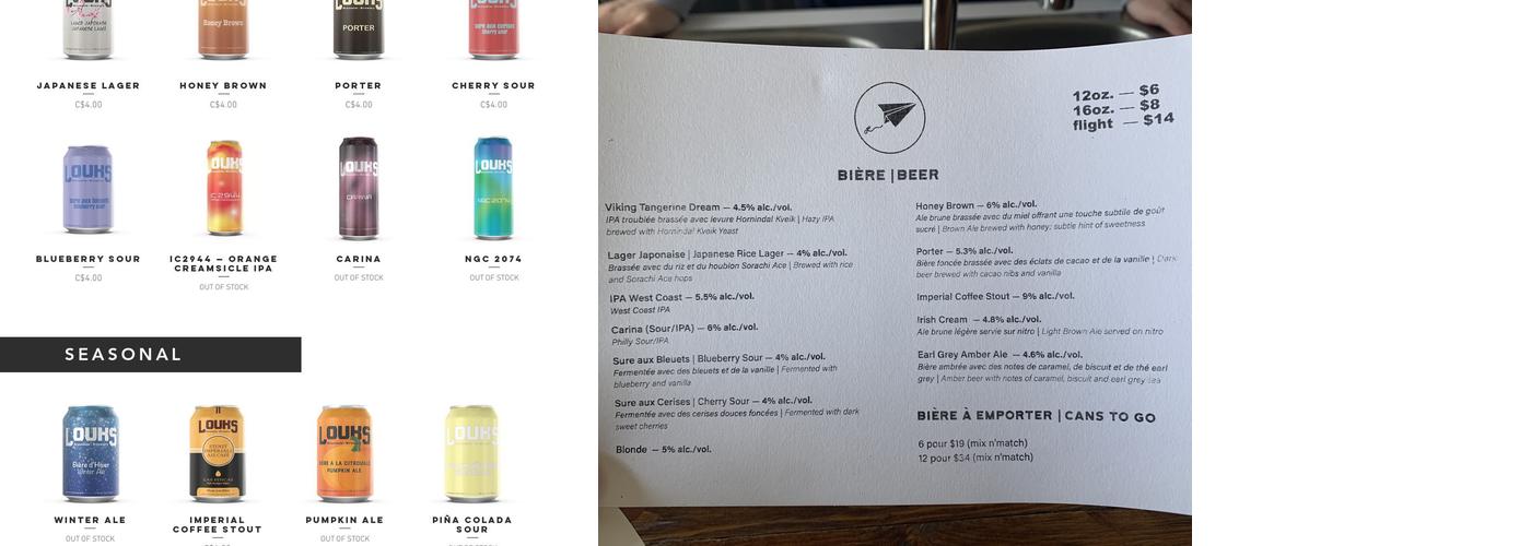 Louks Brewery Menu