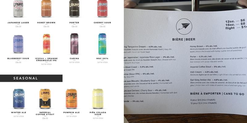 Louks Brewery Menu