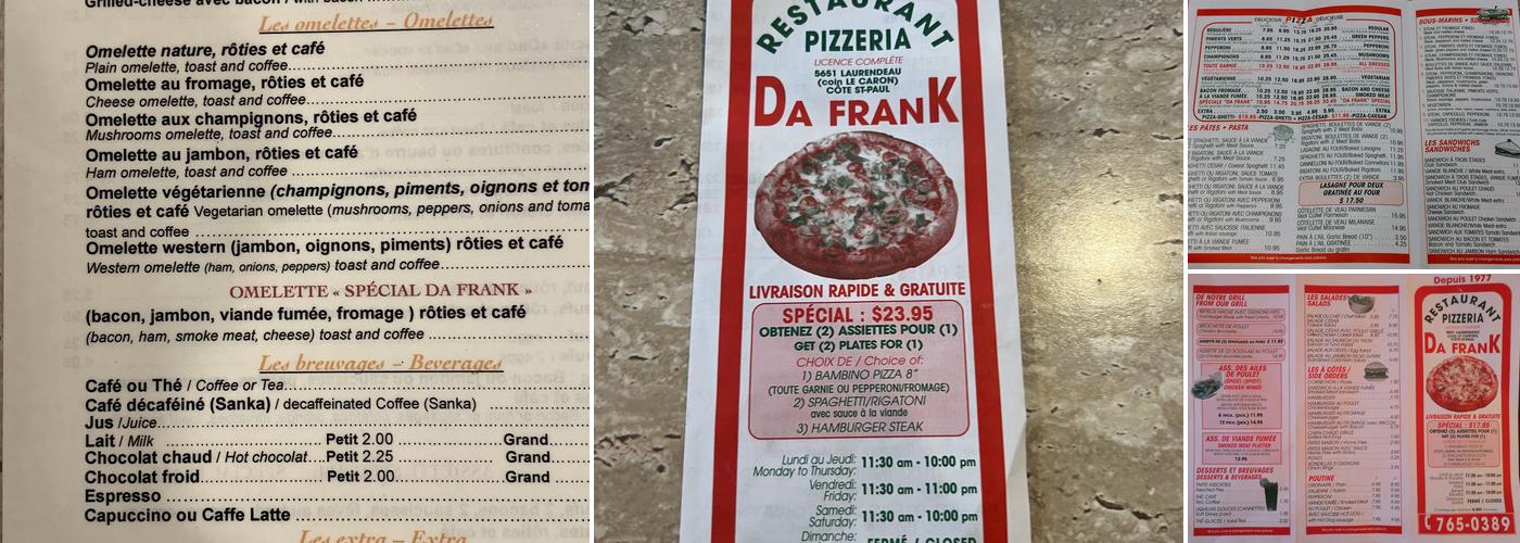 Restaurant Da Frank Menu