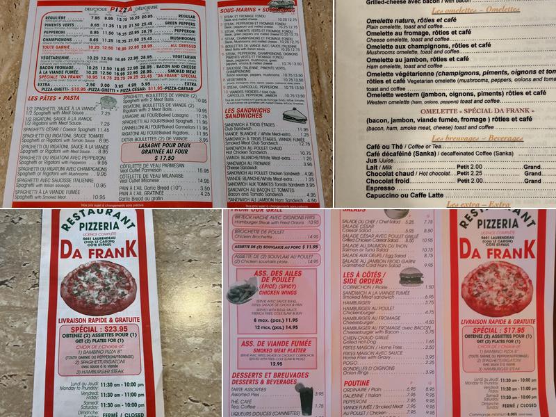Restaurant Da Frank Menu