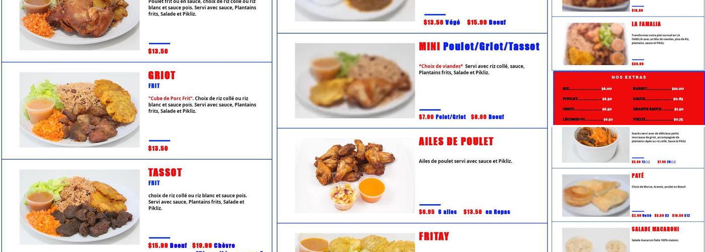 Tassot cuisine haitienne Menu