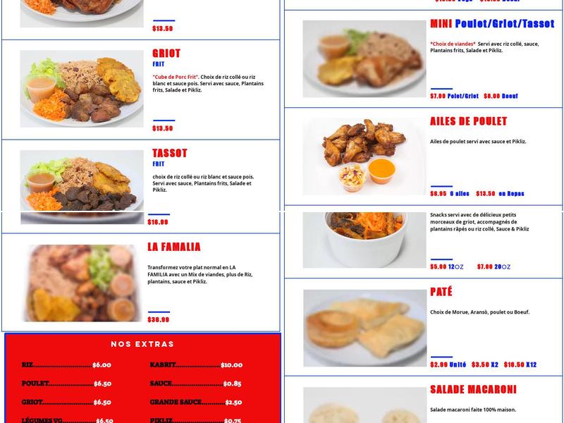 Tassot cuisine haitienne Menu
