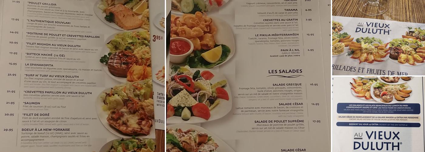 Au Vieux Duluth Menu