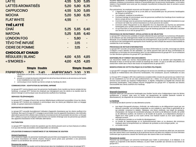 Café Dépôt Sherbrooke Menu