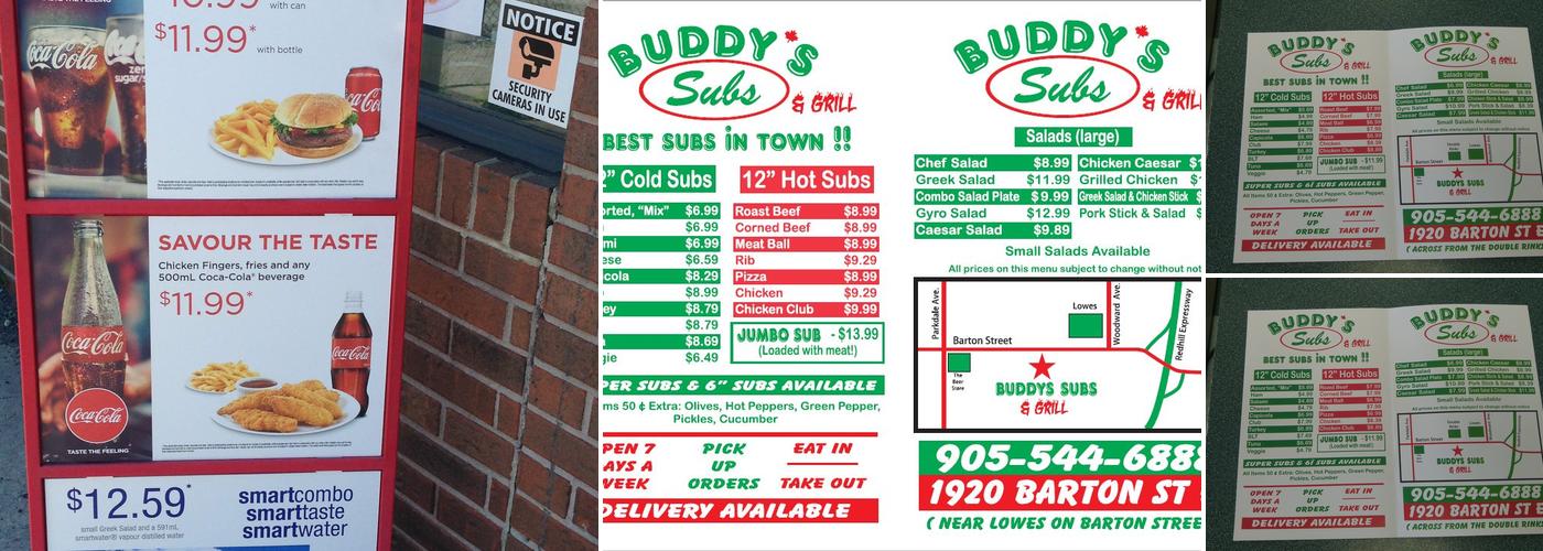 Buddy's Subs Menu