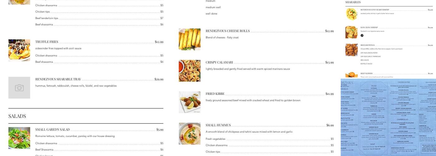Rendezvous Restaurant Menu