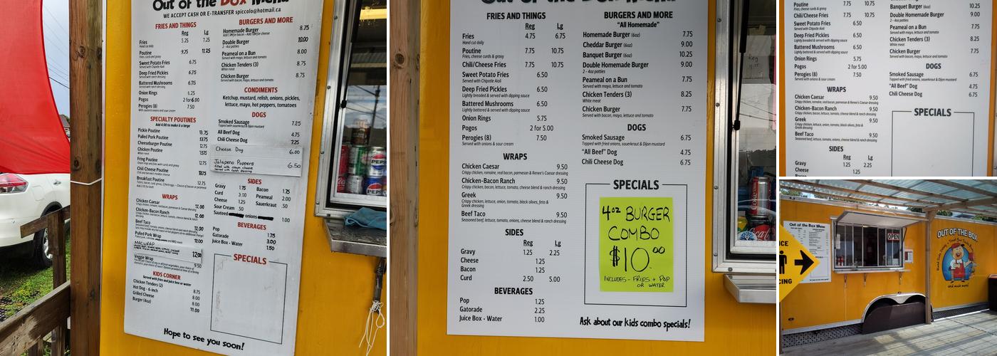 Out Of The Box Food Trailer Menu