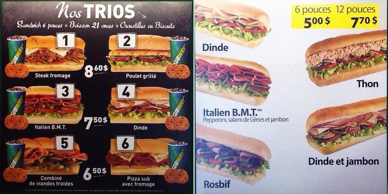 Subway Menu