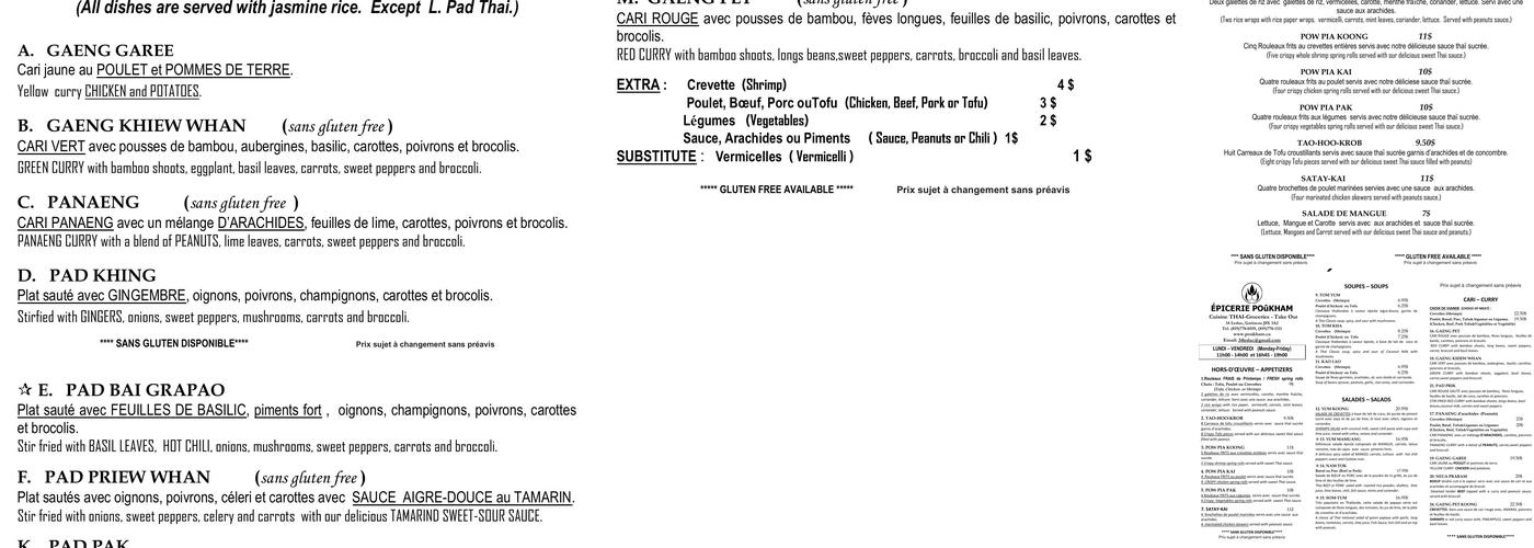 Épicerie Poukham Traiteur Thai Cuisine Menu