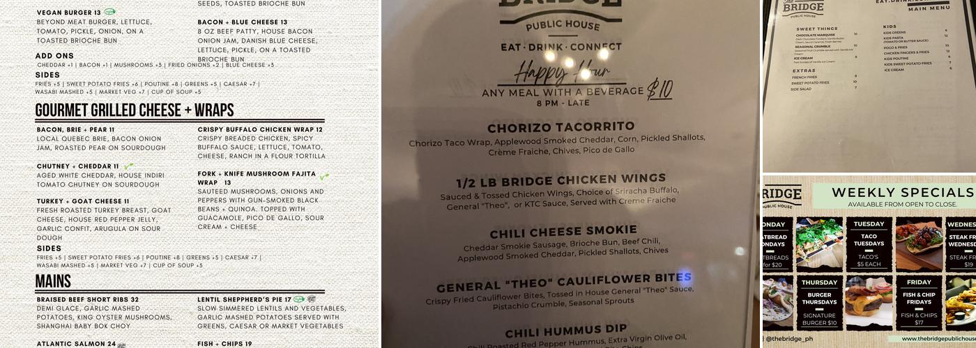The Bridge Public House Menu