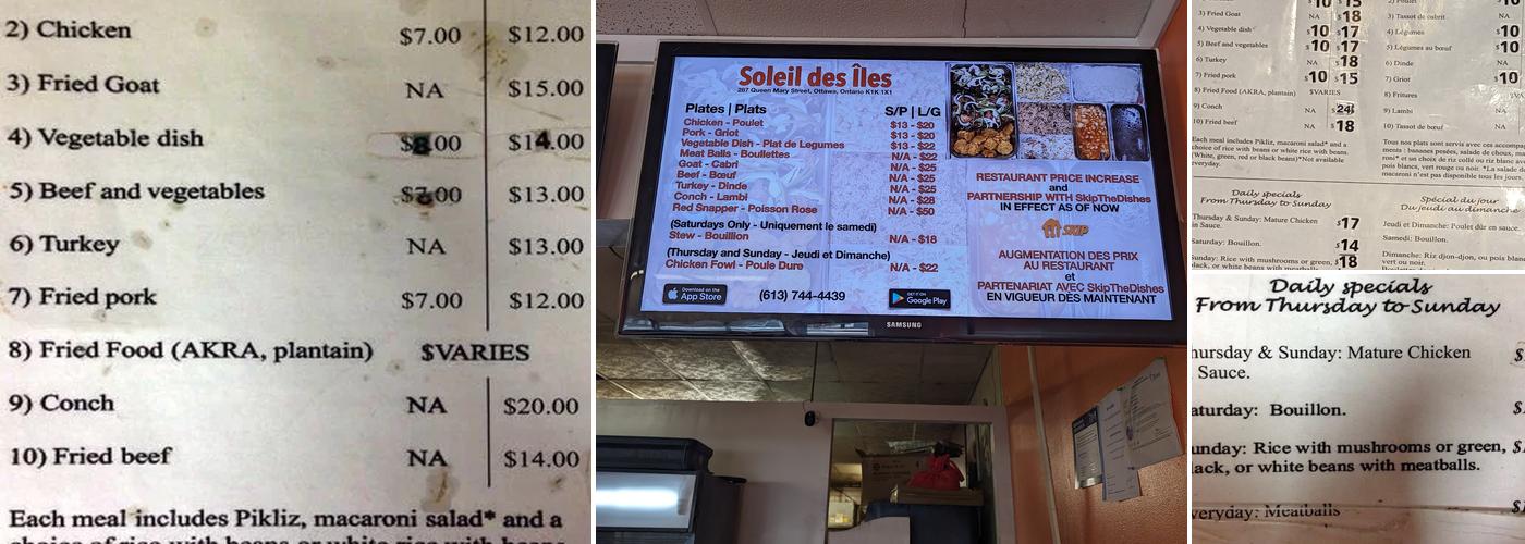 Soleil des Iles Menu