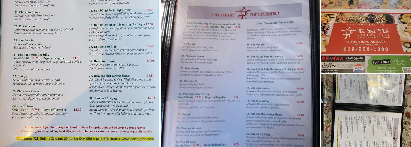 Hà Nội Phố Menu