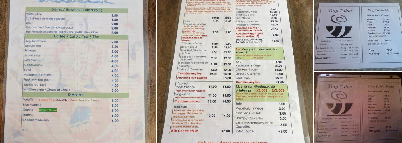 Tiny Table Menu