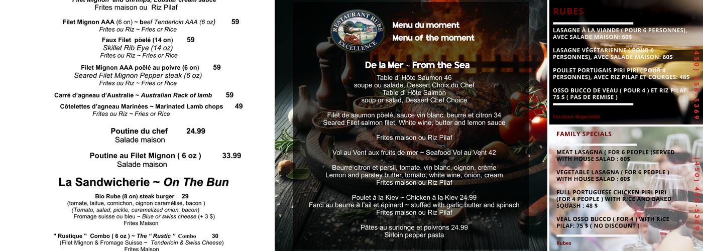 Restaurant Rube Menu