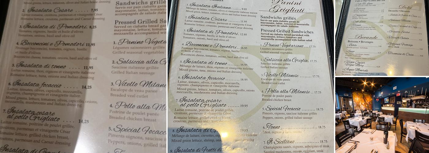 Restaurant Bar Focaccio Menu