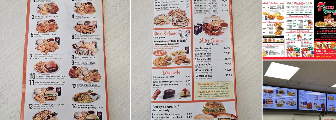 Coq-express (Dorval) Menu