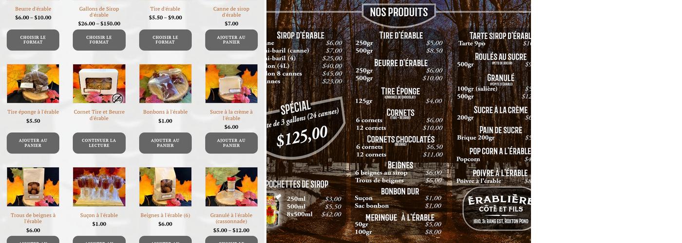 Érablière Côté & Fils Menu