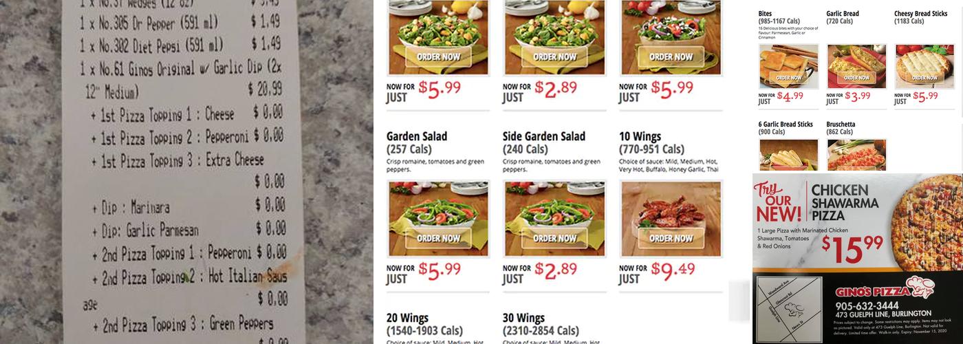 Gino's Pizza At Roseland Plaza, Burlington Menu