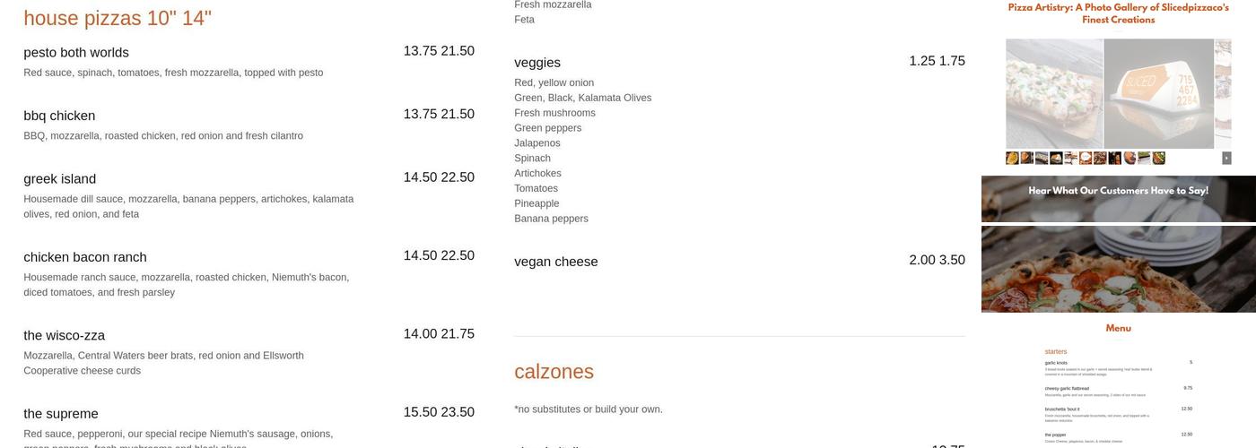 Sliced Pizza Co. Menu