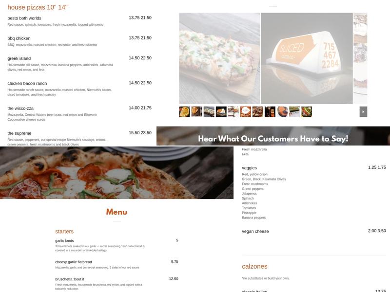 Sliced Pizza Co. Menu