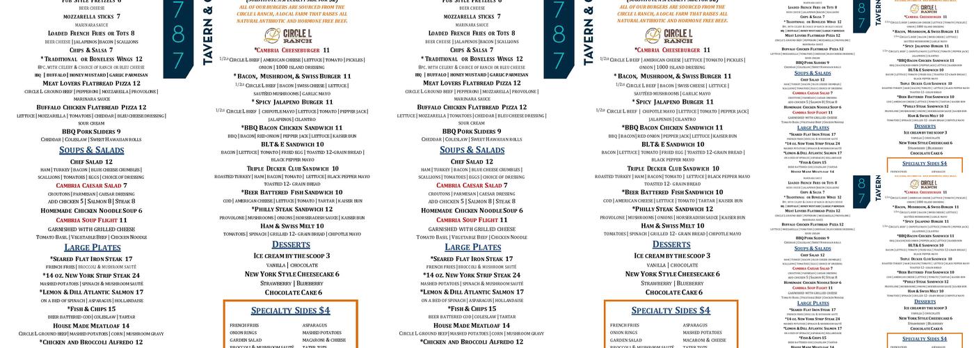 1787 Tavern & Grill Menu