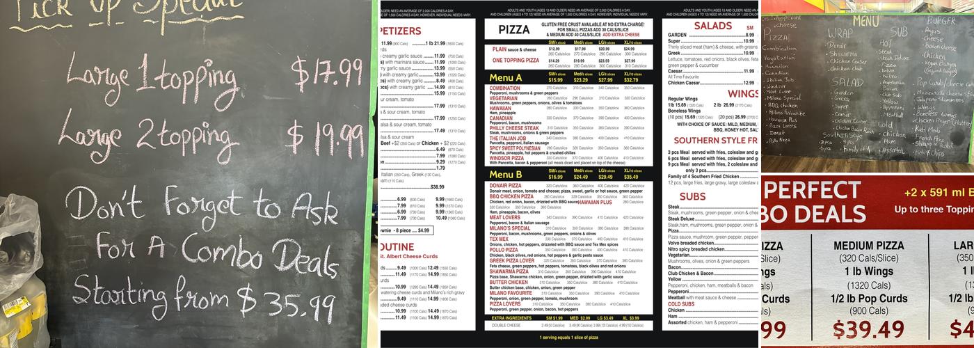 Milano Pizza Menu
