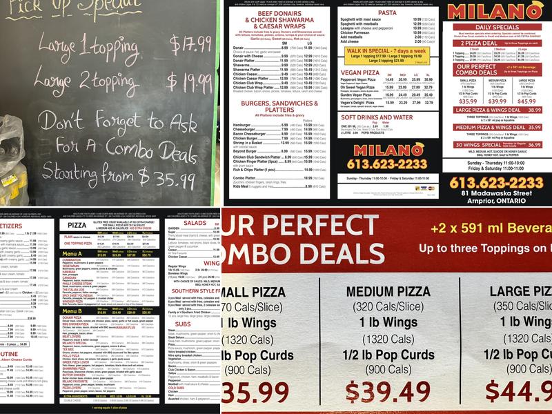 Milano Pizza Menu