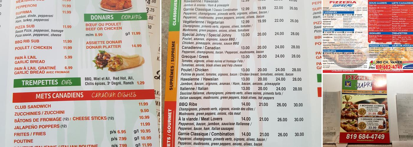 Pizzeria Supreme Menu