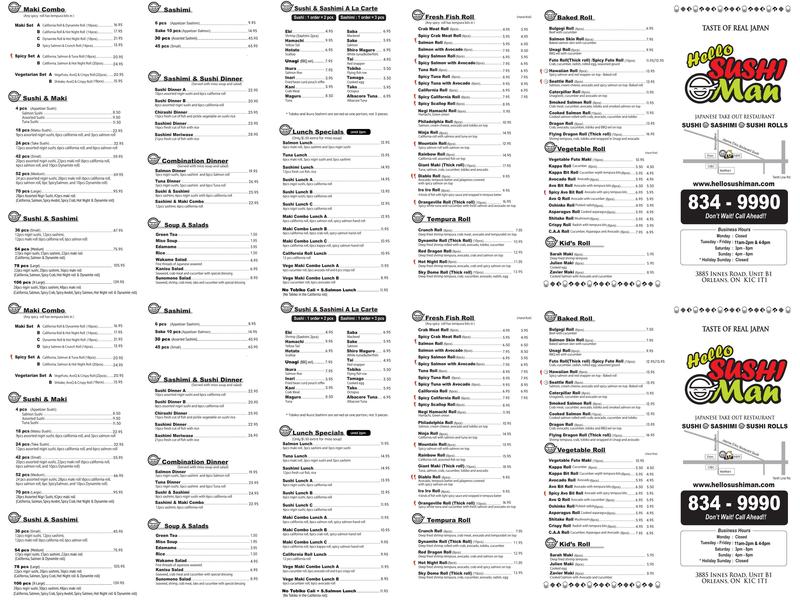 Hello Sushiman Menu