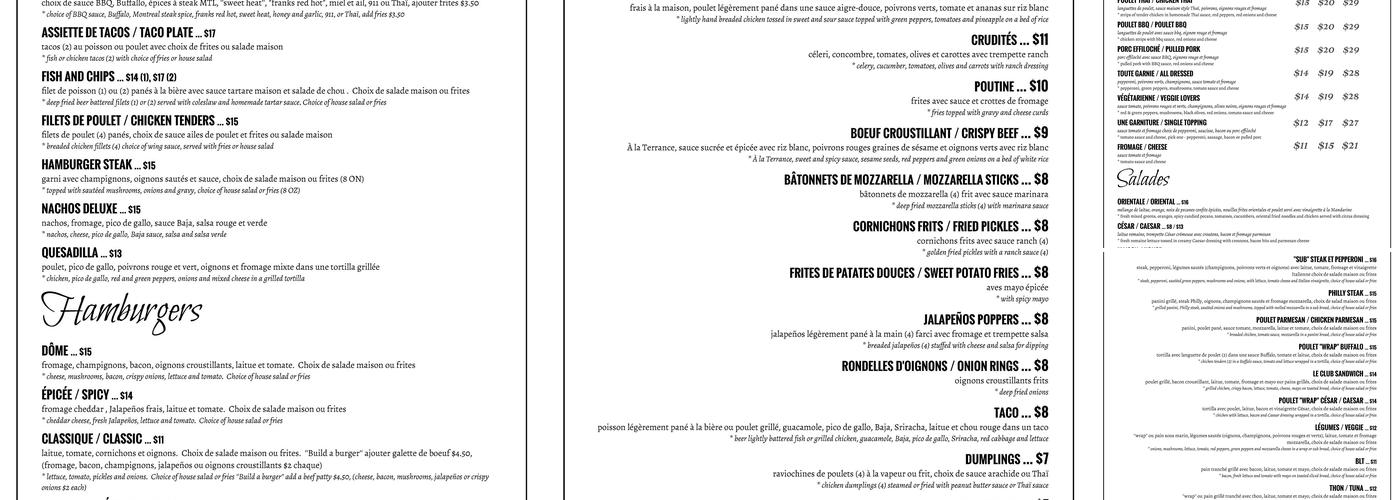 Dome Pub RestoBar Menu