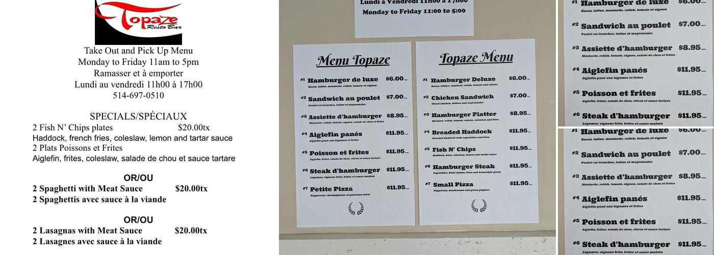 Restaurant Topaze Menu