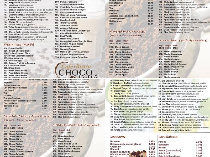 Café Choco-Latté Menu