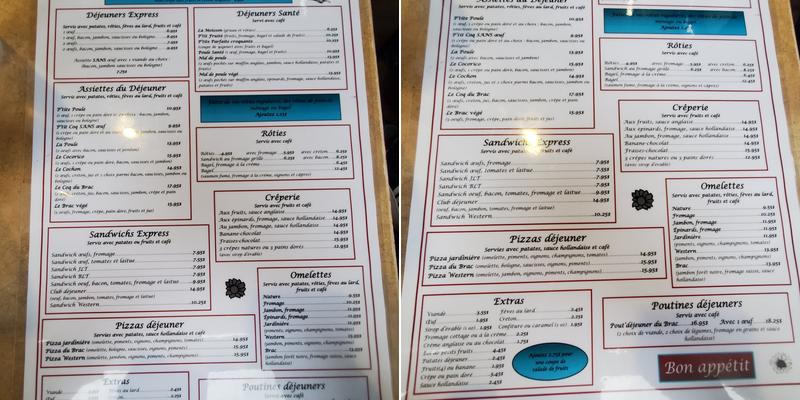Restaurant Le Brac Menu