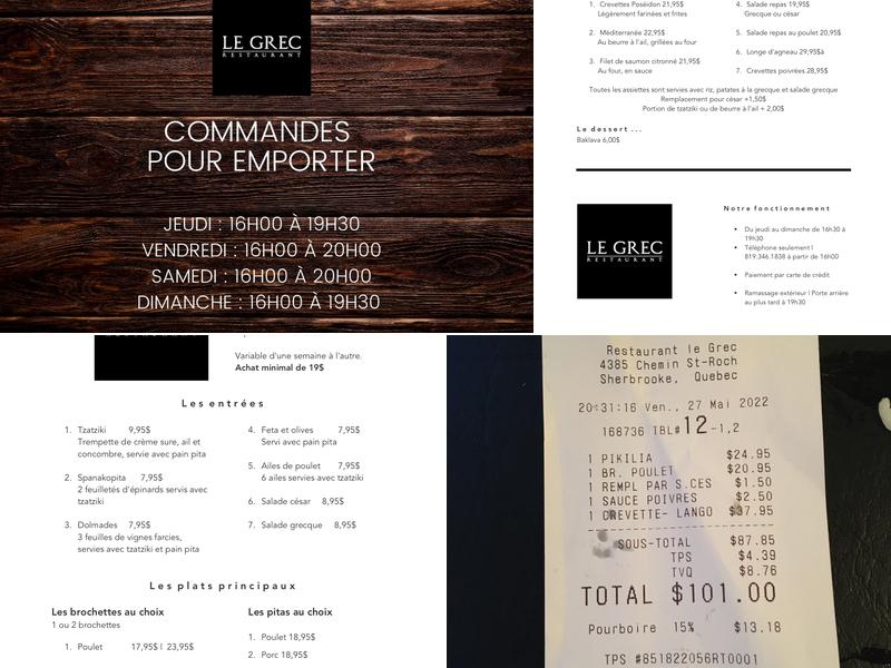 Restaurant Le Grec Menu