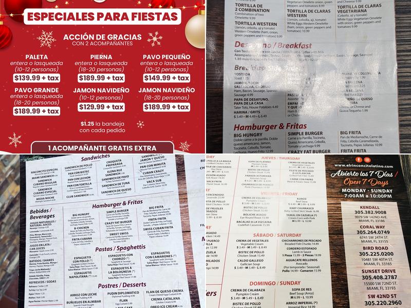 El Rinconcito Latino Sunset Drive Menu