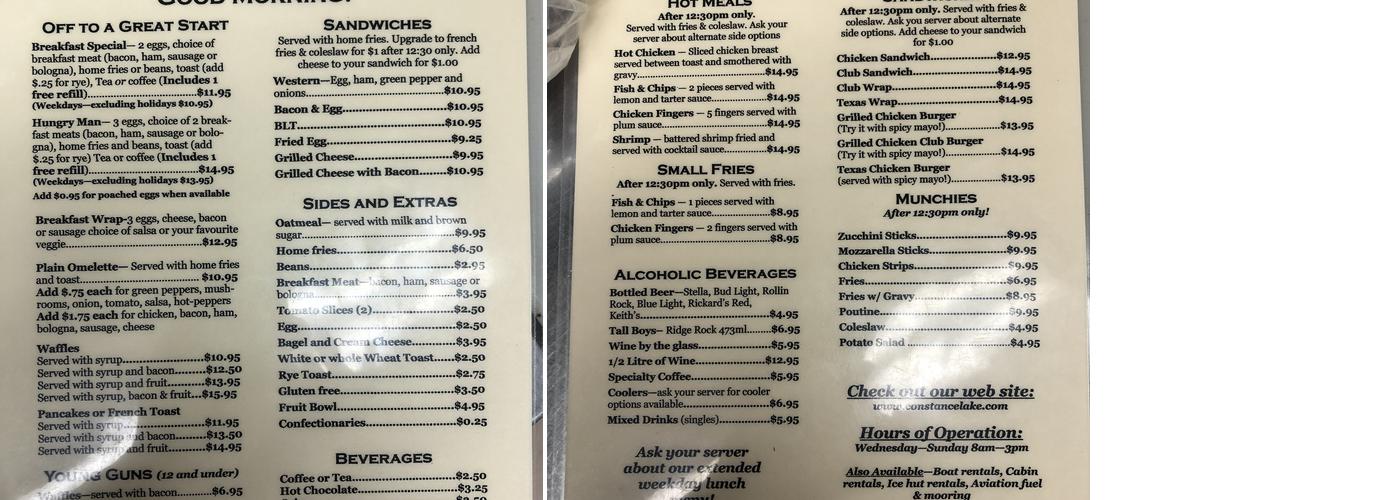 Constance Lake Lodge Menu
