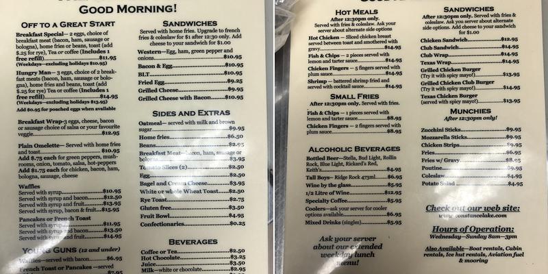 Constance Lake Lodge Menu