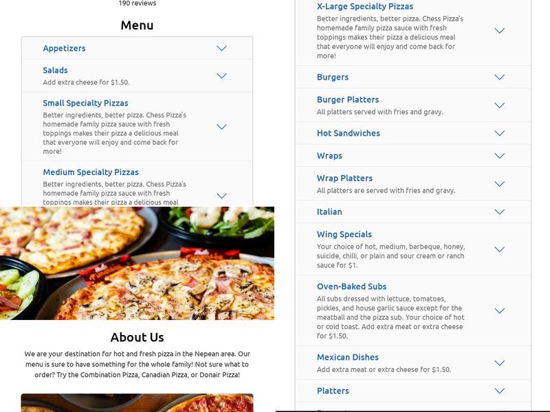 Chess Pizza Viewmount Menu