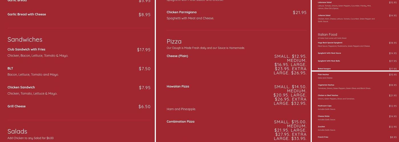 Hog's Back Restaurant Menu