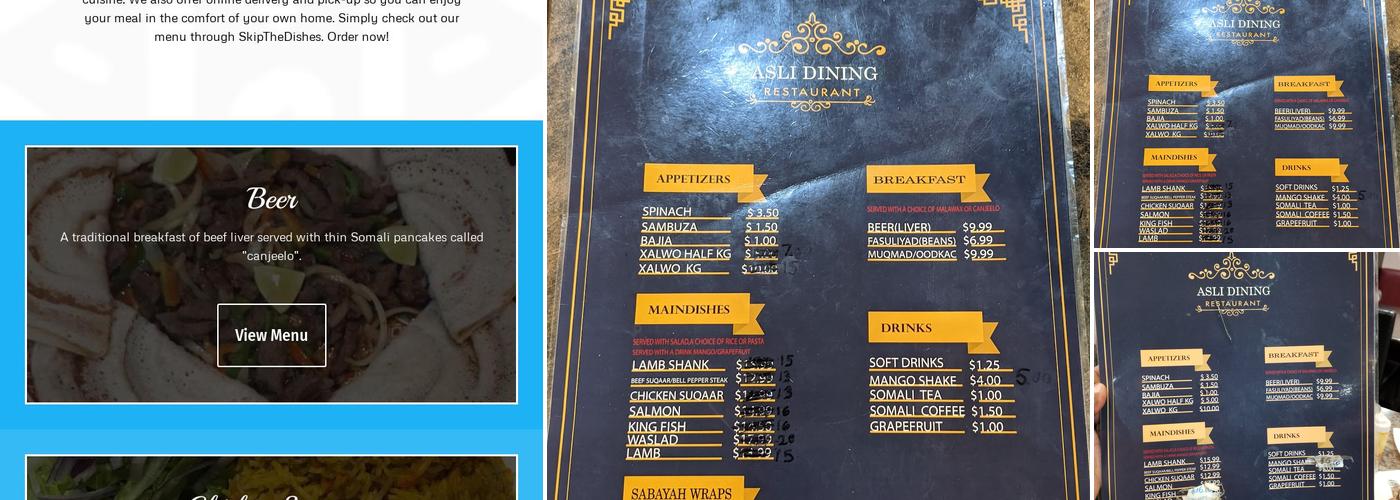 Asli Dining Menu