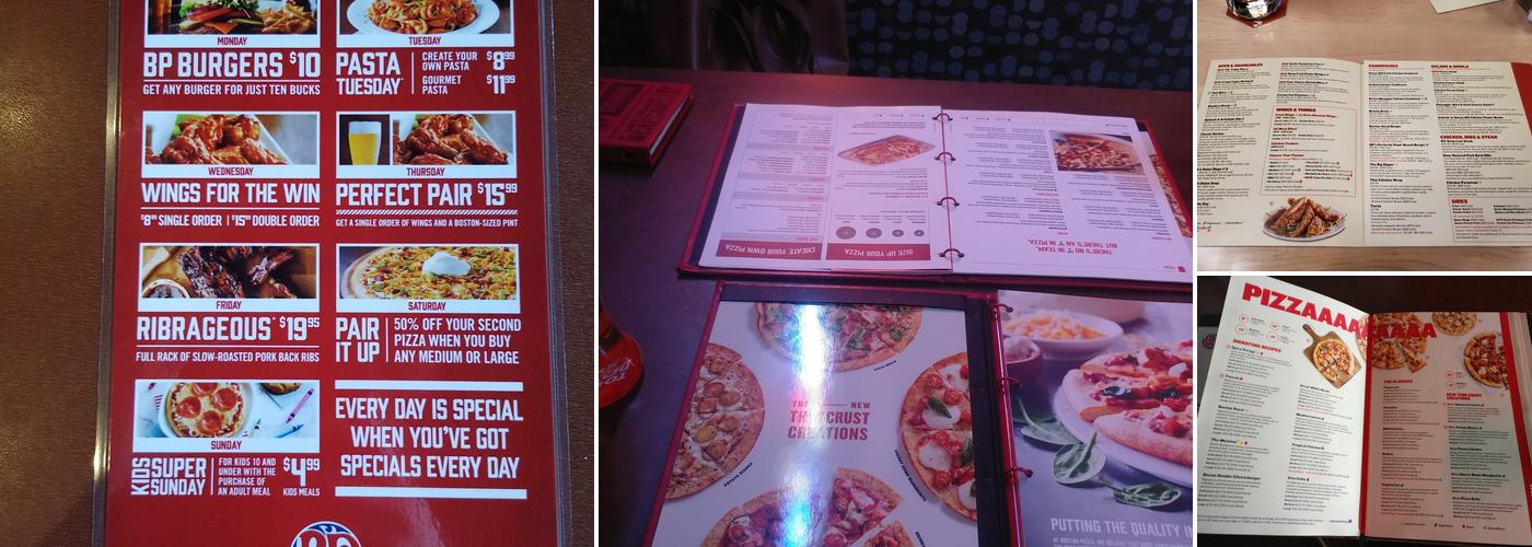 Boston Pizza Menu