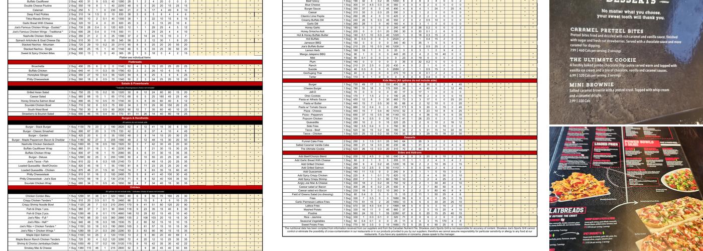 Shoeless Joe's Sports Grill Menu
