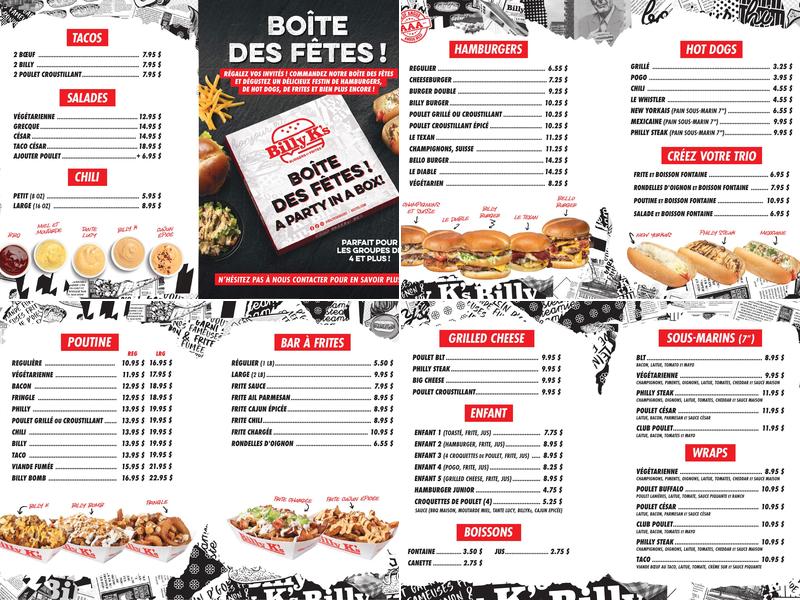 Billy K's Menu