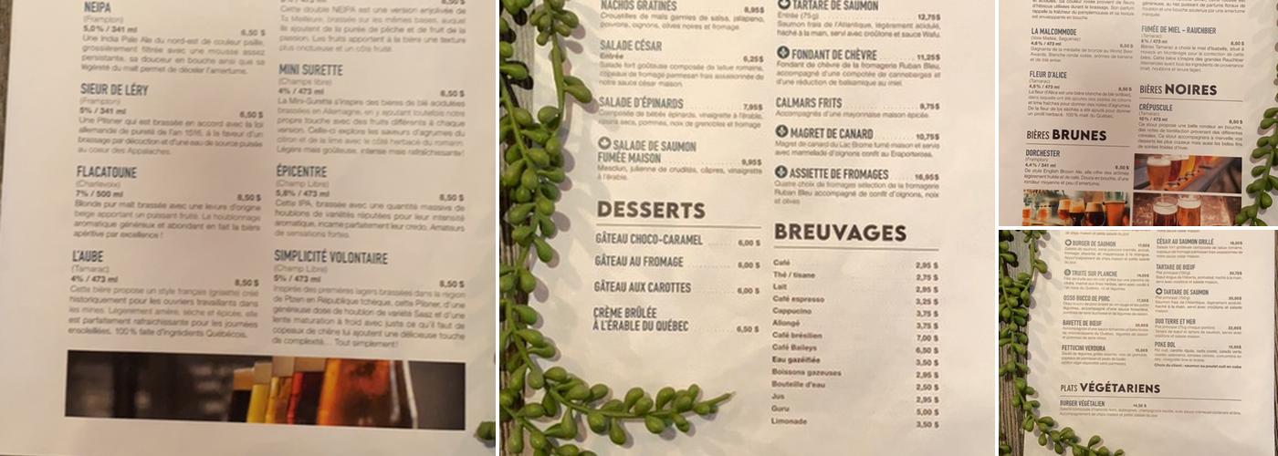 Bistro la Traite Menu