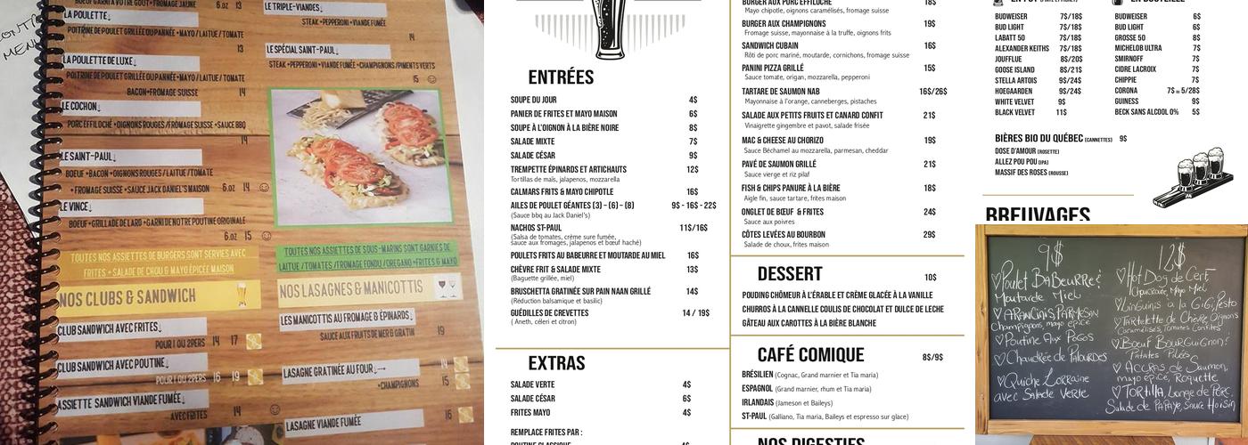 Le St-Paul Taverne moderne Menu