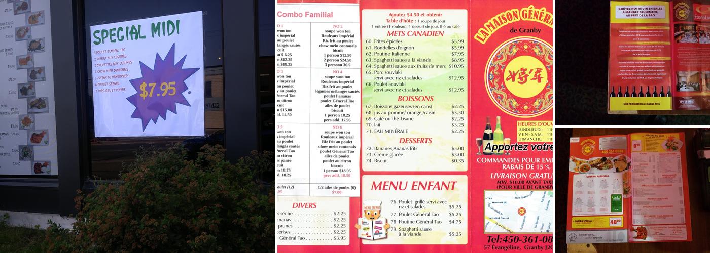 Maison General Tao Granby Menu